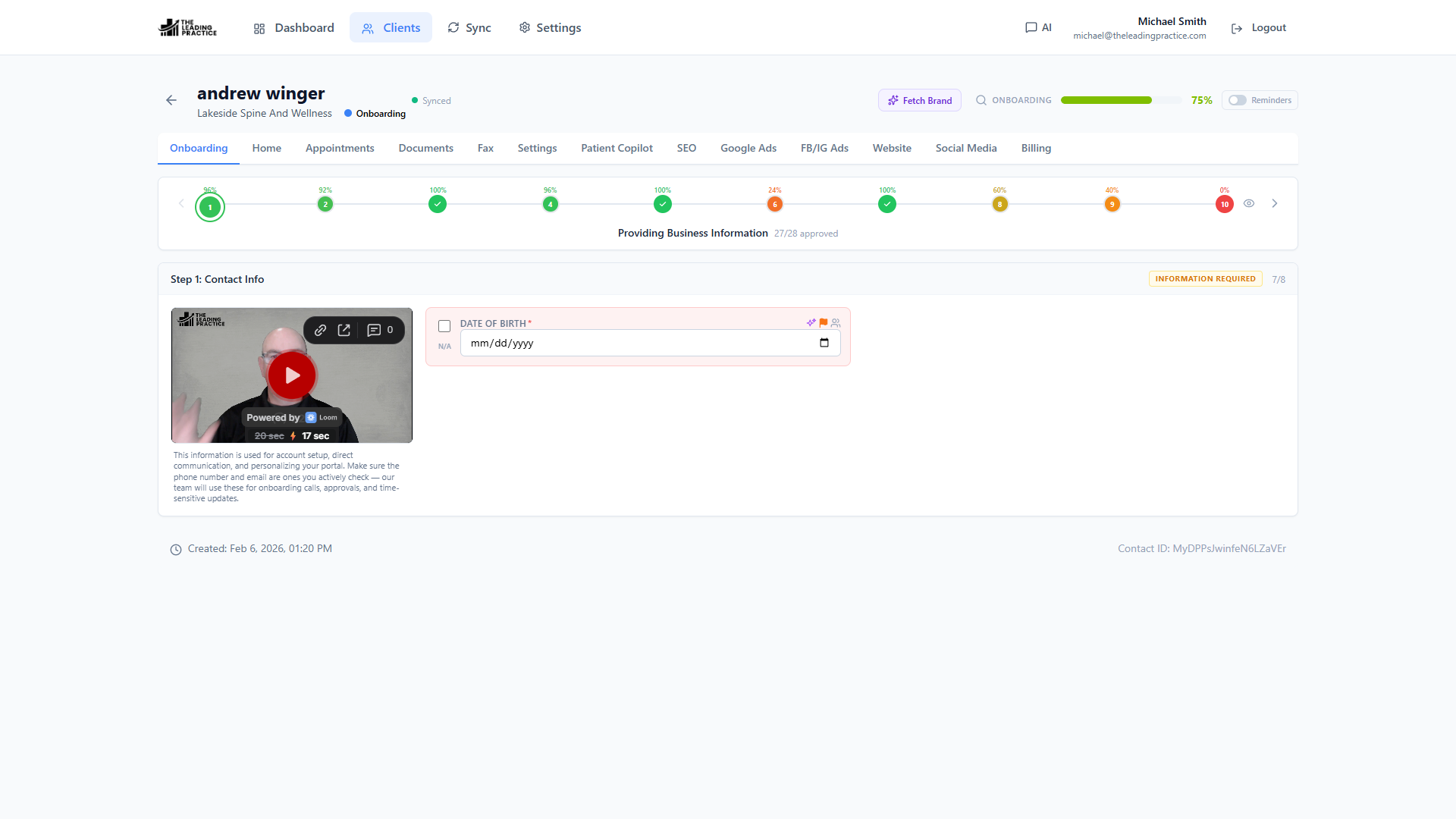 The Power CRM client workspace with onboarding, services, documents and fax on one record